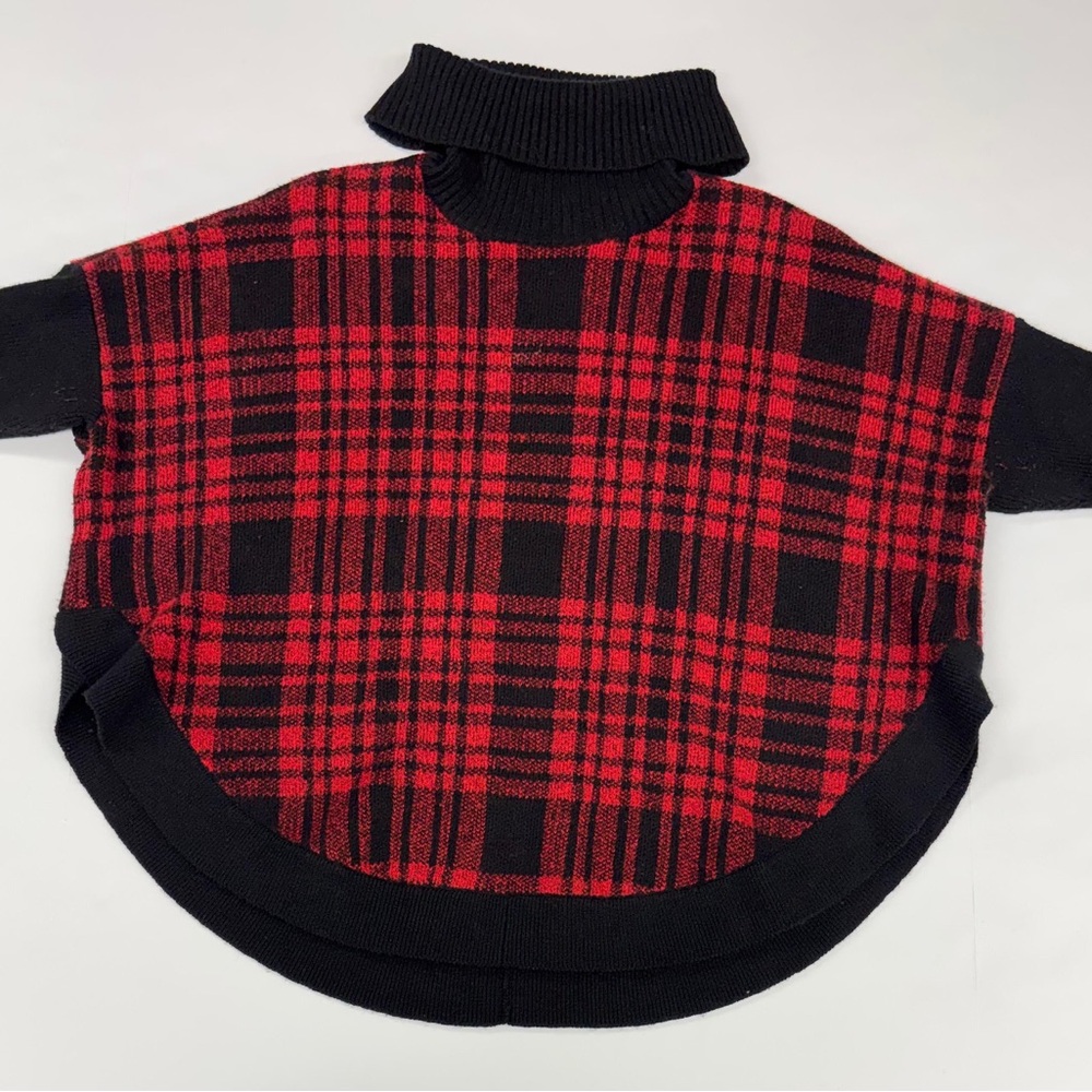 LOFT Red and Black Plaid Knit Turtleneck Poncho